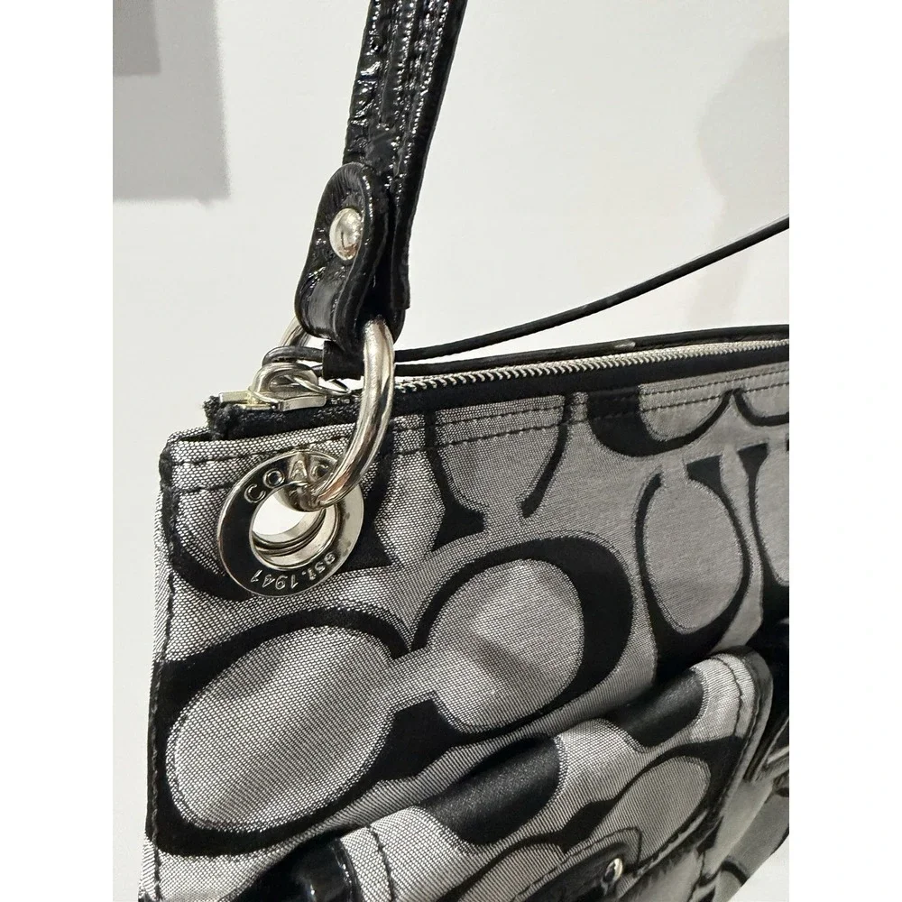 Coach Black & Gray Poppy Signature Sateen Shoulder Bag 18980 Purse F
